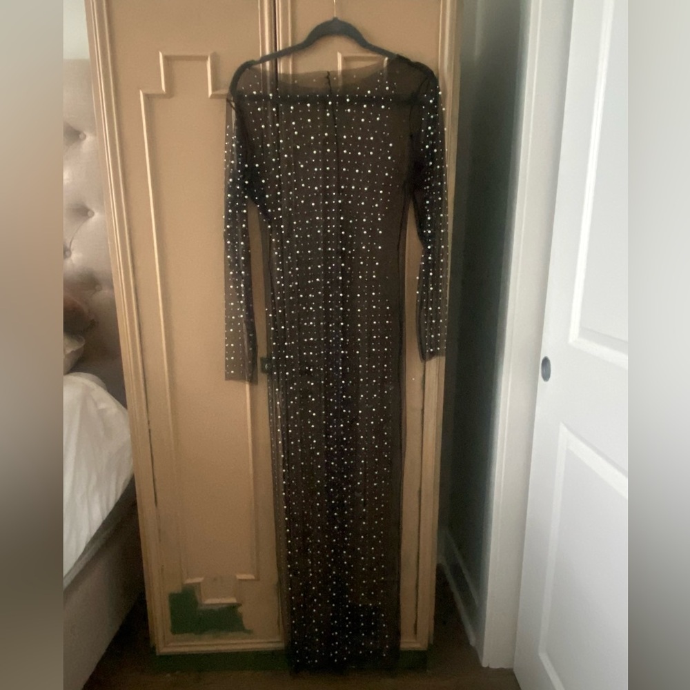 Sheer Mesh Dress with Rhinestones and Pearls